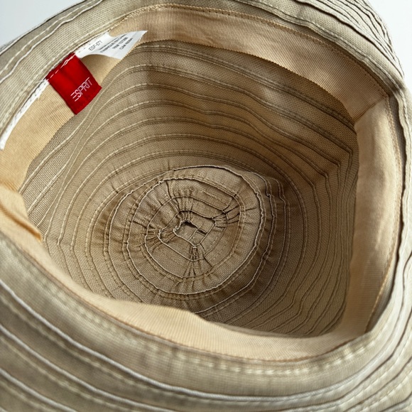 ESPRIT Wide Brim Bucket Sun Hat OS Beige Packable Travel Summer Neutral Y2K - Picture 9 of 12